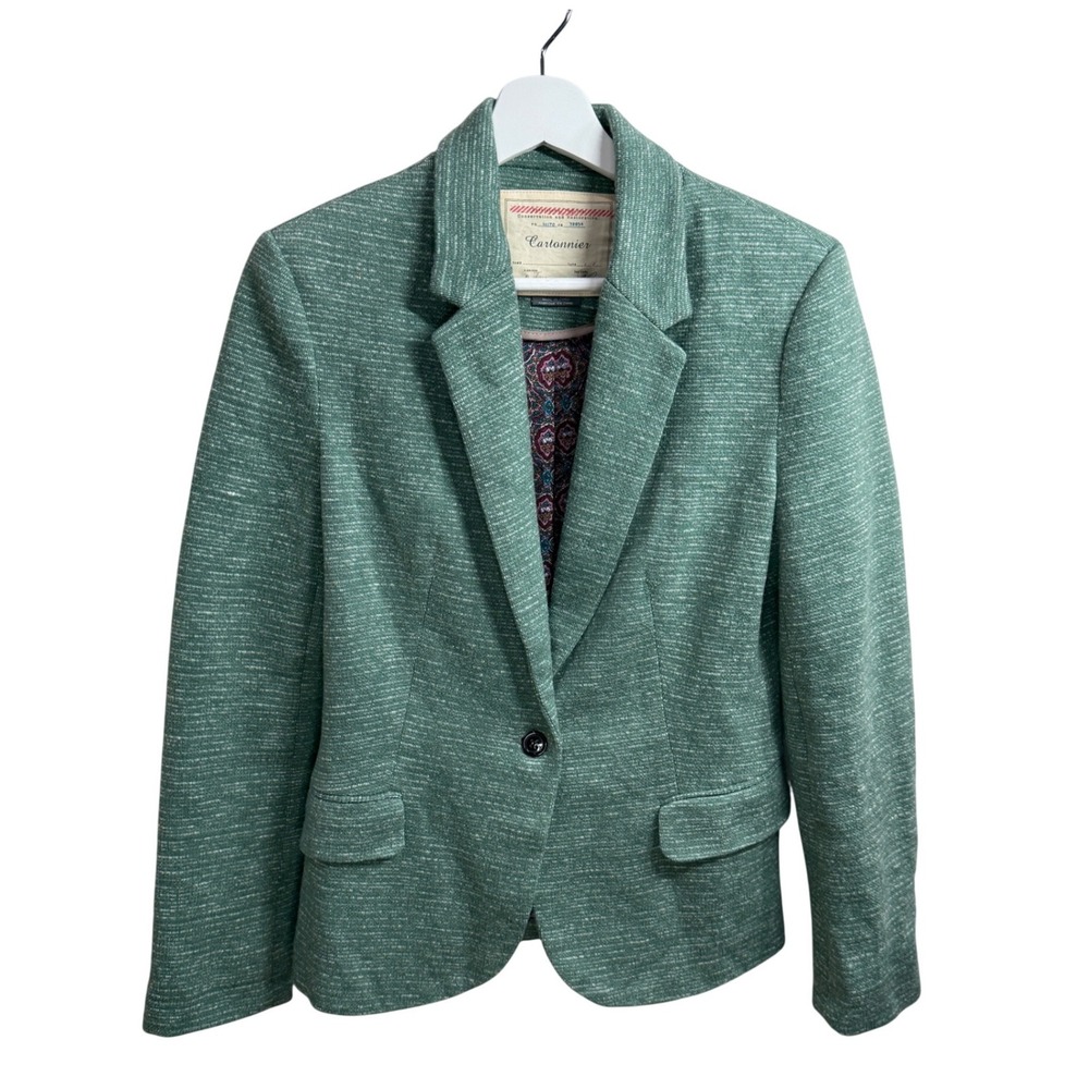 Cartonnier Womens Medium Green Textured Blazer Anthropologie Classic Chic Jacket